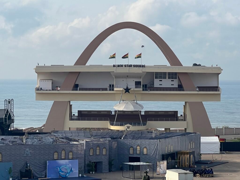 The independence arch provides a backdrop for those exploring common Accra things to see