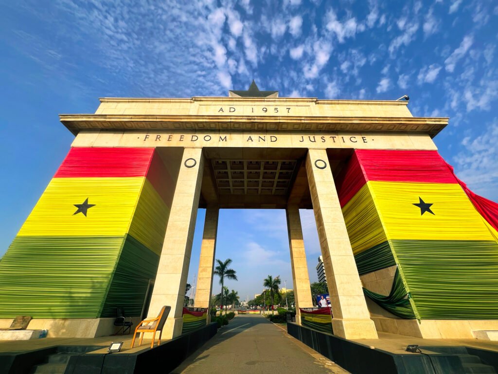 The iconic Independence Arch is one of the most famous places to see in Accra Ghana